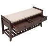 TREXM Shoe Rack with Cushioned Seat and Drawers, Multipurpose Entryway Storage Bench (Espresso)