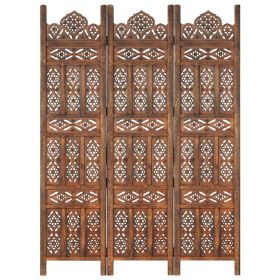 Hand carved 3-Panel Room Divider Brown 47.2"x65" Solid Mango Wood