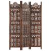 Hand carved 3-Panel Room Divider Brown 47.2"x65" Solid Mango Wood