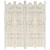 Hand carved 4-Panel Room Divider White 63"x65" Solid Mango Wood