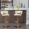 Set of 2 Bar Stools,with Chrome Footrest and Base Swivel Height Adjustable Mechanical Lifting Velvet + Golden Leg Simple Bar Stool-Cream