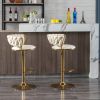 Set of 2 Bar Stools,with Chrome Footrest and Base Swivel Height Adjustable Mechanical Lifting Velvet + Golden Leg Simple Bar Stool-Cream