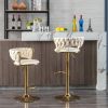 Set of 2 Bar Stools,with Chrome Footrest and Base Swivel Height Adjustable Mechanical Lifting Velvet + Golden Leg Simple Bar Stool-Cream