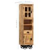 Highboard with Wheel 15"x11.8"x56.3" Solid Rough Mango Wood