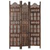 Hand carved 3-Panel Room Divider Brown 47.2"x65" Solid Mango Wood