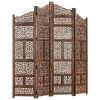 Hand carved 4-Panel Room Divider Brown 63"x65" Solid Mango Wood