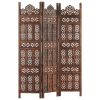 Hand carved 3-Panel Room Divider Brown 47.2"x65" Solid Mango Wood