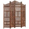 Hand carved 4-Panel Room Divider Brown 63"x65" Solid Mango Wood