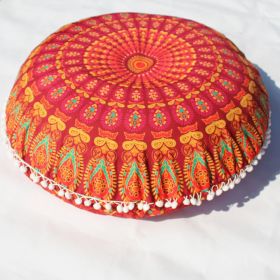 Flower Round Seat Cover Furniture Cushion Case (Option: New Feather Red-43cm Diameter Pillowcase)