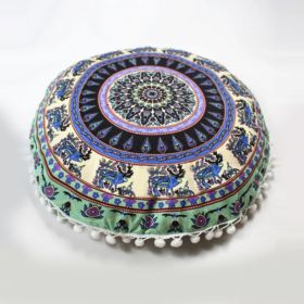 Flower Round Seat Cover Furniture Cushion Case (Option: Light Blue Totem Elephant-43cm Diameter Pillowcase)