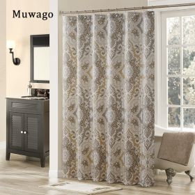 Muwago Khaki Classic Polyester Waterproof Fabric Paisley Printed Black Out Stain Resistant Mildew-Proofing Curtain For Barthroom (size: W72"*H72")