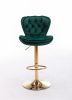 Set of 2 Bar Stools,with Chrome Footrest and Base Swivel Height Adjustable Mechanical Lifting Velvet + Golden Leg Simple Bar Stool-Green