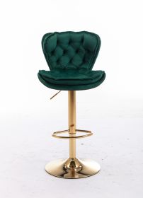 Set of 2 Bar Stools,with Chrome Footrest and Base Swivel Height Adjustable Mechanical Lifting Velvet + Golden Leg Simple Bar Stool-Green (Color: as Pic)