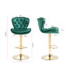 Set of 2 Bar Stools,with Chrome Footrest and Base Swivel Height Adjustable Mechanical Lifting Velvet + Golden Leg Simple Bar Stool-Green