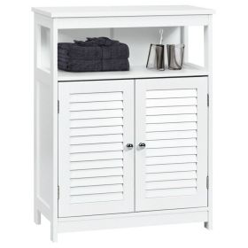 Home Bathroom Storage Cabinet Wood Floor Cabinet W/ Double Shutter Door (Type: Storage Cabinet, Color: White)