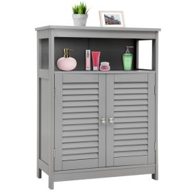 Home Bathroom Storage Cabinet Wood Floor Cabinet W/ Double Shutter Door (Type: Storage Cabinet, Color: Grey)