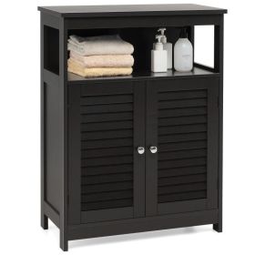 Home Bathroom Storage Cabinet Wood Floor Cabinet W/ Double Shutter Door (Type: Storage Cabinet, Color: Black)