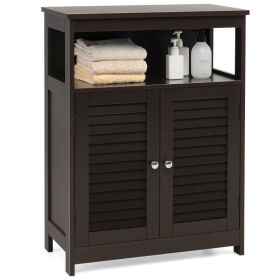 Home Bathroom Storage Cabinet Wood Floor Cabinet W/ Double Shutter Door (Type: Storage Cabinet, Color: Coffee)