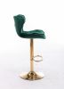 Set of 2 Bar Stools,with Chrome Footrest and Base Swivel Height Adjustable Mechanical Lifting Velvet + Golden Leg Simple Bar Stool-Green