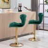 Set of 2 Bar Stools,with Chrome Footrest and Base Swivel Height Adjustable Mechanical Lifting Velvet + Golden Leg Simple Bar Stool-Green