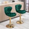 Set of 2 Bar Stools,with Chrome Footrest and Base Swivel Height Adjustable Mechanical Lifting Velvet + Golden Leg Simple Bar Stool-Green