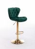 Set of 2 Bar Stools,with Chrome Footrest and Base Swivel Height Adjustable Mechanical Lifting Velvet + Golden Leg Simple Bar Stool-Green