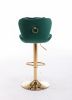 Set of 2 Bar Stools,with Chrome Footrest and Base Swivel Height Adjustable Mechanical Lifting Velvet + Golden Leg Simple Bar Stool-Green