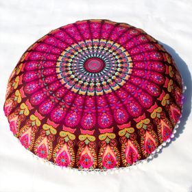 Flower Round Seat Cover Furniture Cushion Case (Option: New Feathers Yellow Rose-43cm Diameter Pillowcase)